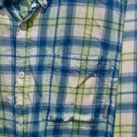 Columbia Men's Button-Up Plaid Shirt Large L/S Blue & Yellow Cotton - Picture 3 of 10